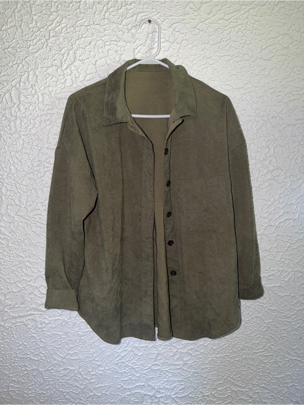 Olive Green Corduroy Long Sleeve Button Down Shirt Jacket Shacket